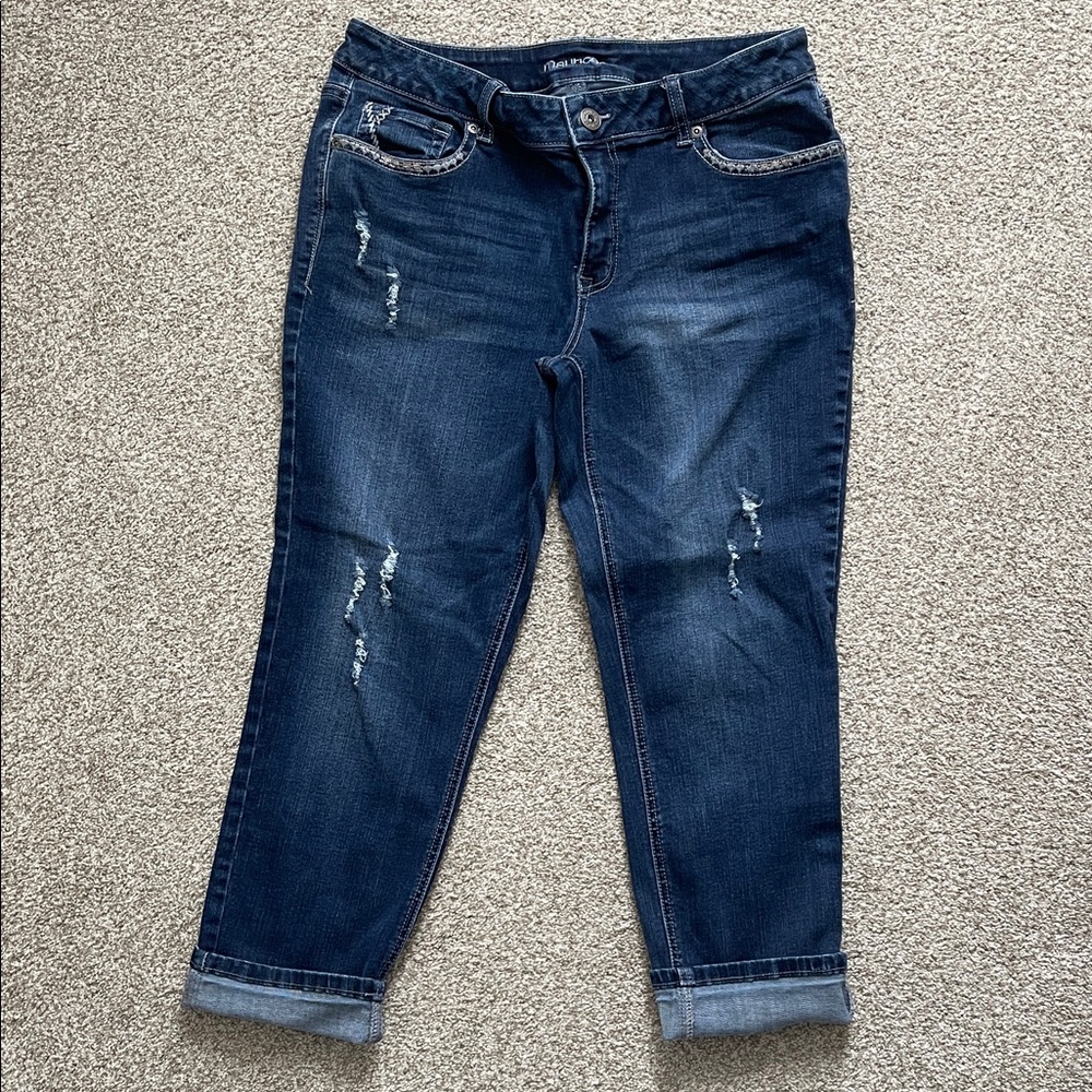Maurices Dark Wash Distressed Cropped Jeans